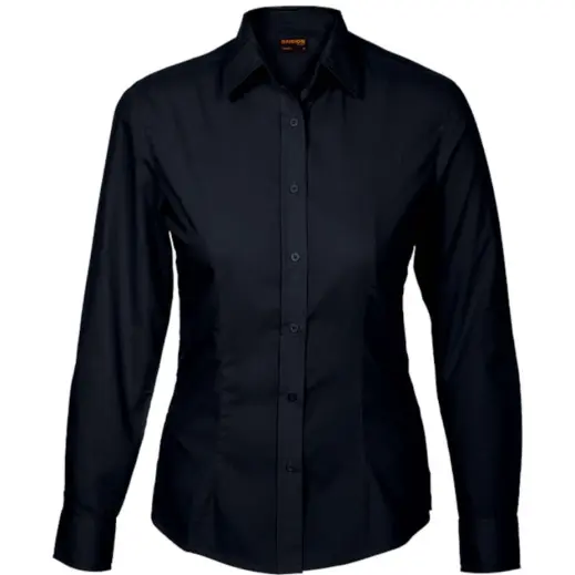 Black Basic Poly Cotton Blouse Long Sleeve Ladies